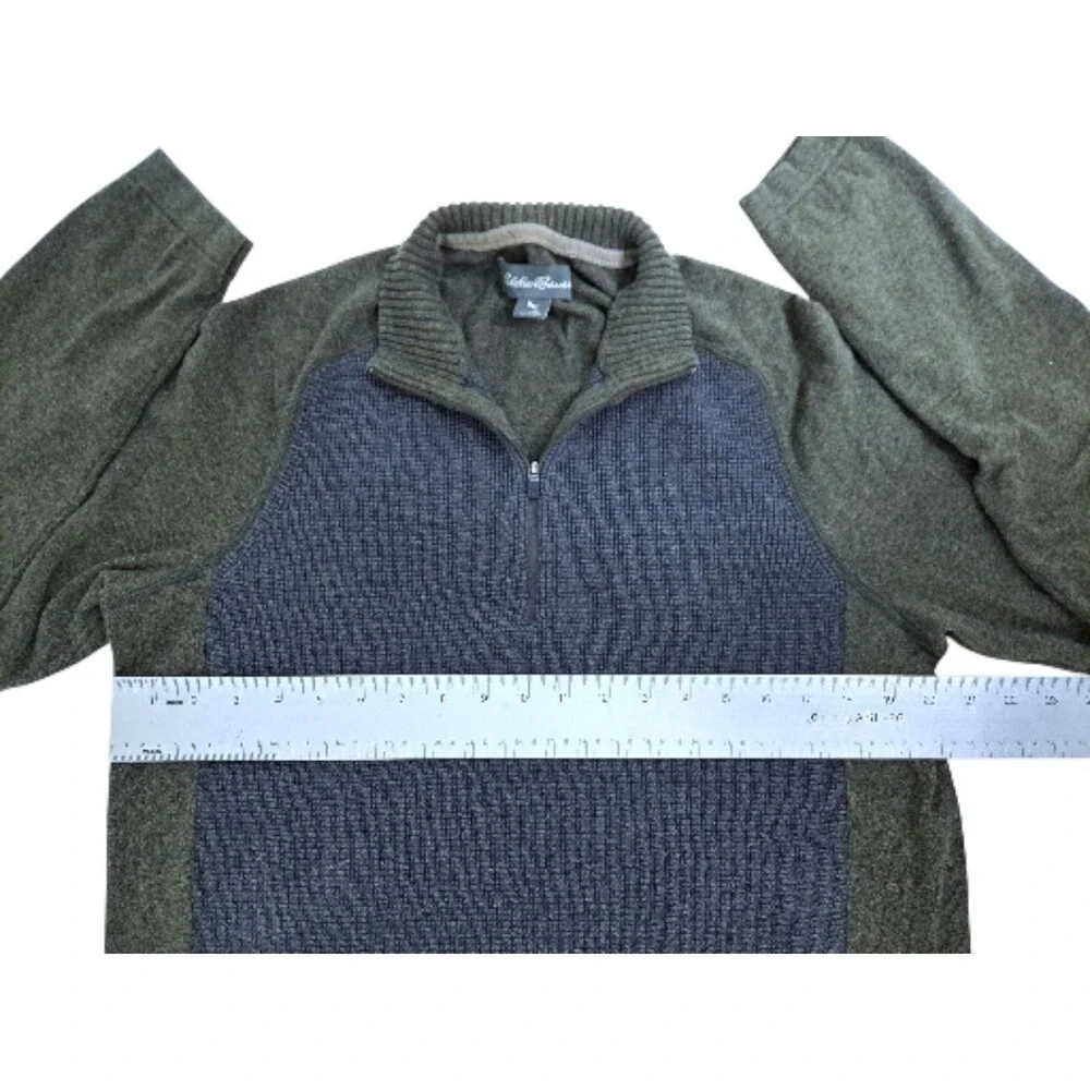 Eddie Bauer Merino Wool Blend Zip Pullover Knit Sweater Men's Medium Green Gray